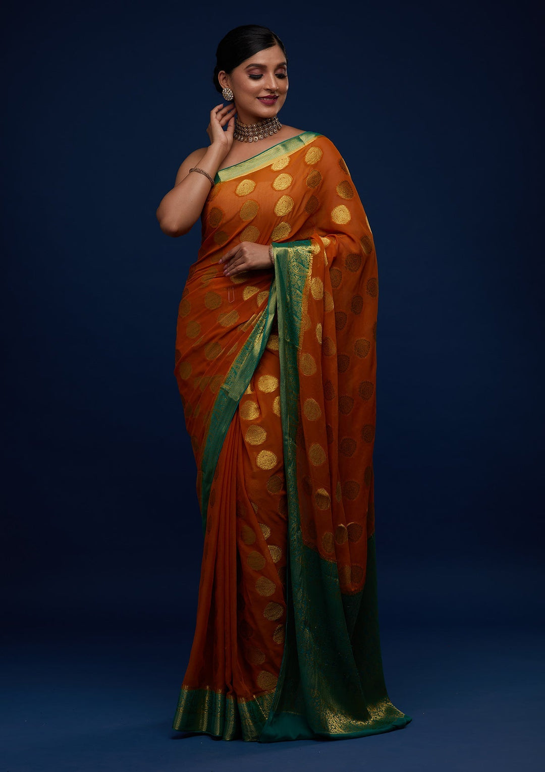 Mustard Zariwork Art Silk Designer Saree - Koskii