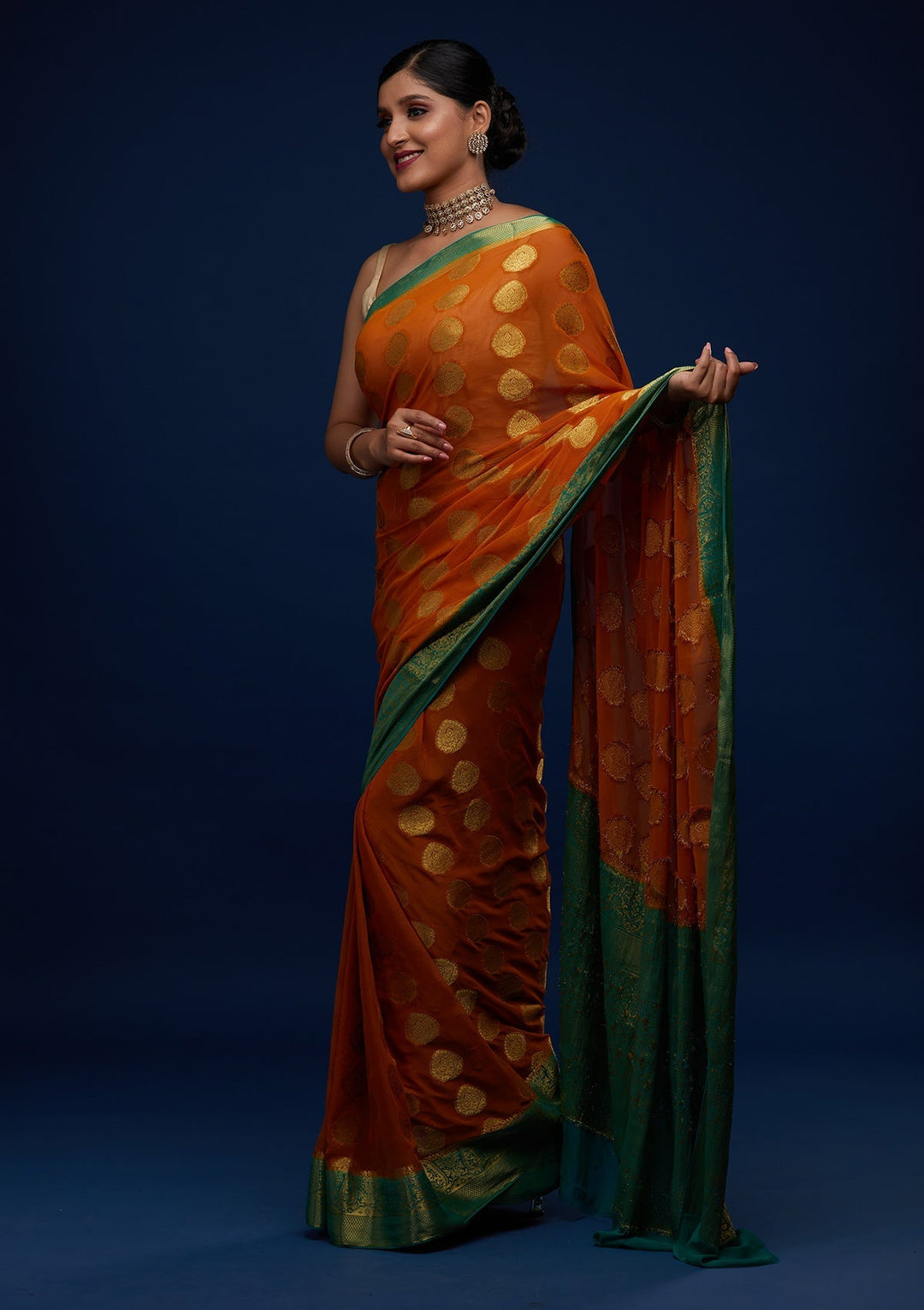 Mustard Zariwork Art Silk Designer Saree - Koskii