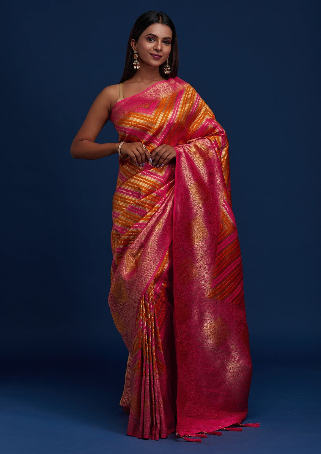 Mustard Zariwork Art Silk Designer Saree - Koskii