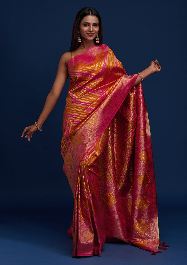 Mustard Zariwork Art Silk Designer Saree - Koskii