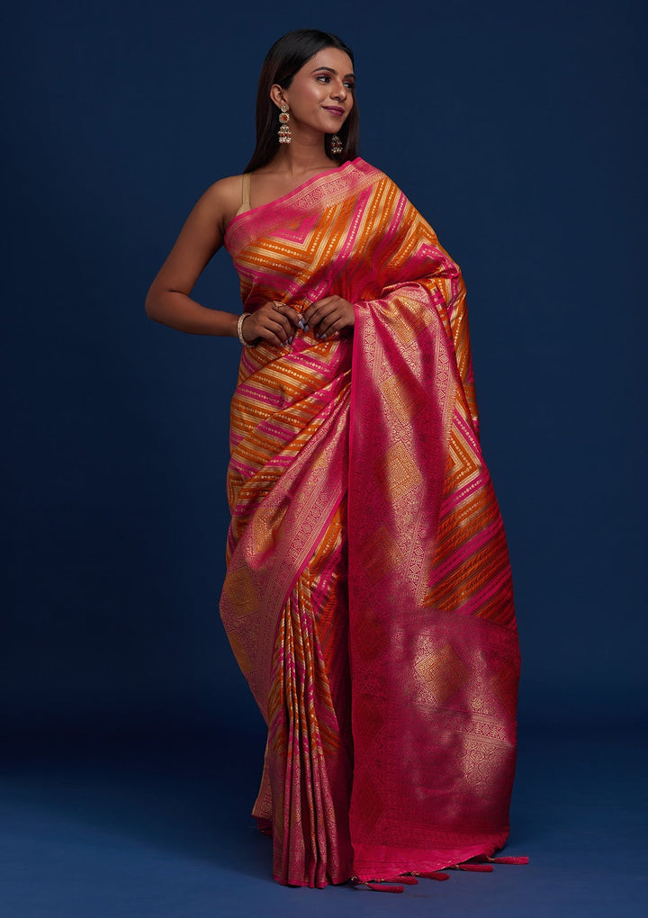 Mustard Zariwork Art Silk Designer Saree - Koskii