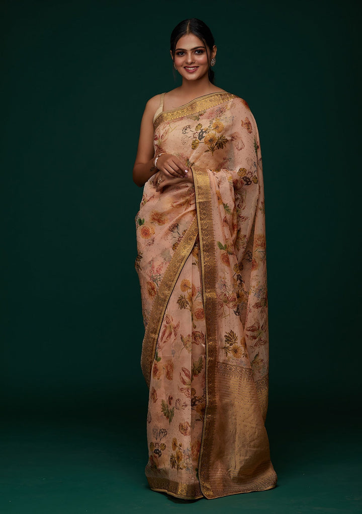 Peach Swarovski Tissue Designer Saree - Koskii