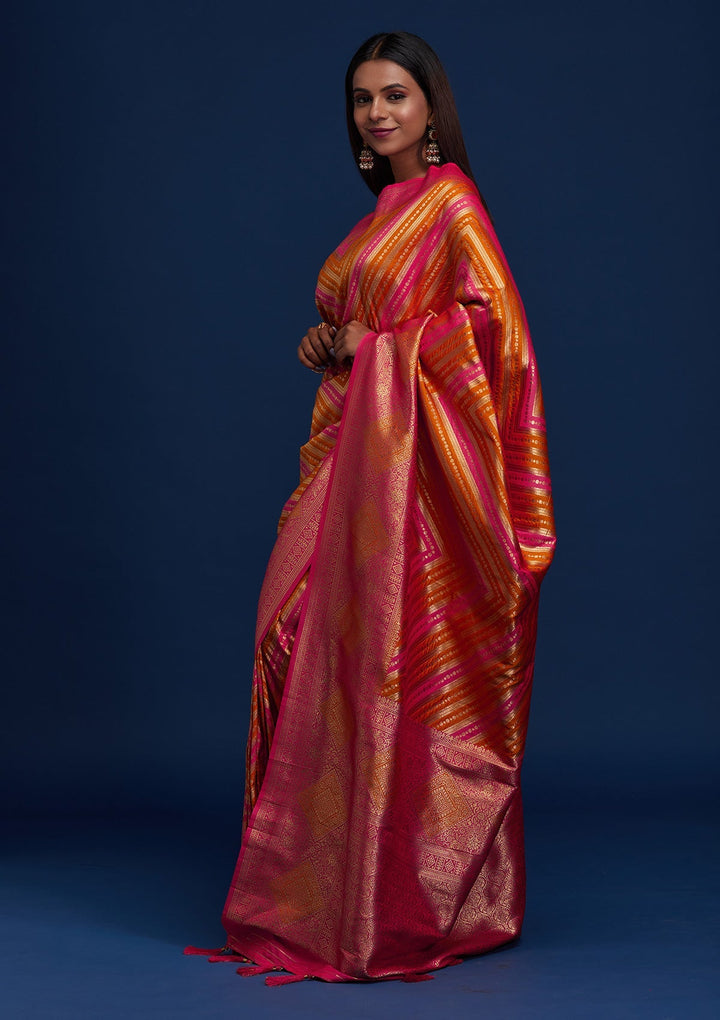 Mustard Zariwork Art Silk Designer Saree - Koskii