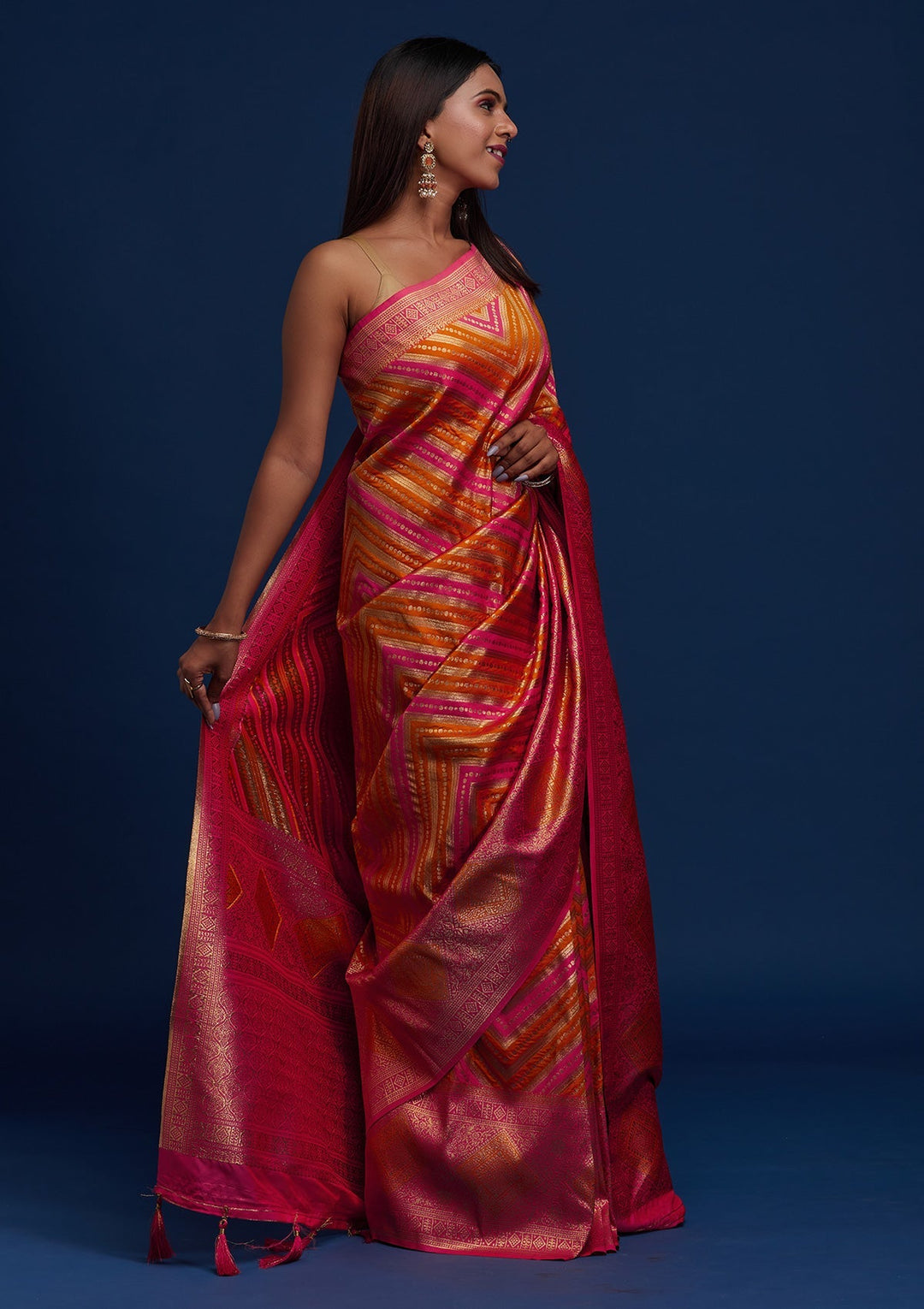 Mustard Zariwork Art Silk Designer Saree - Koskii