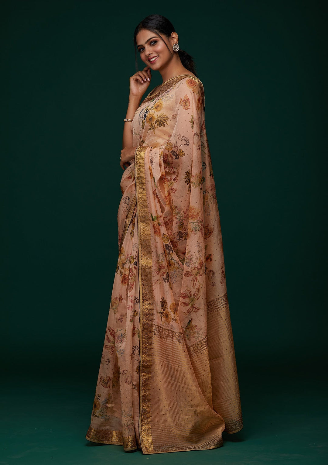 Peach Swarovski Tissue Designer Saree - Koskii