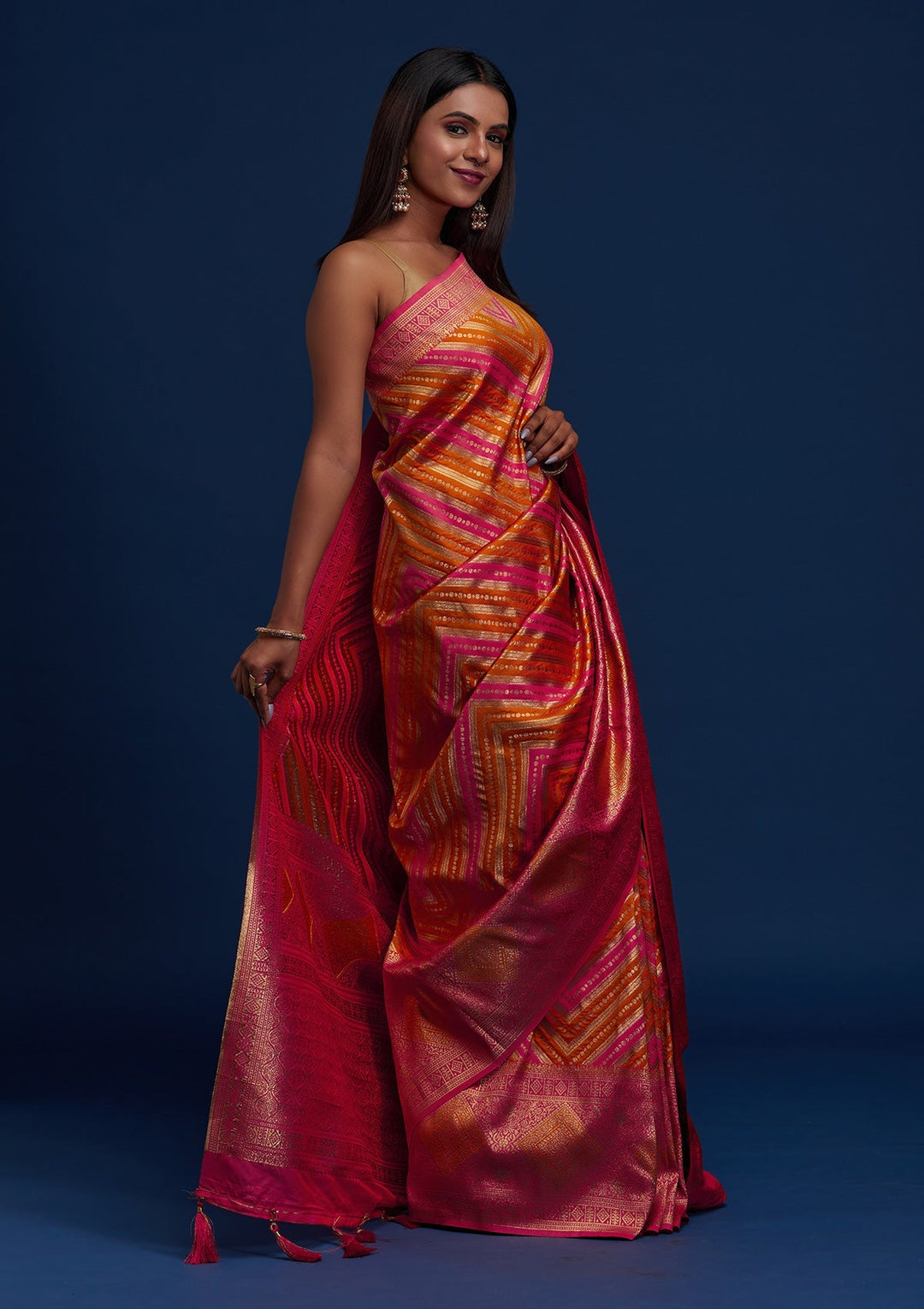 Mustard Zariwork Art Silk Designer Saree - Koskii