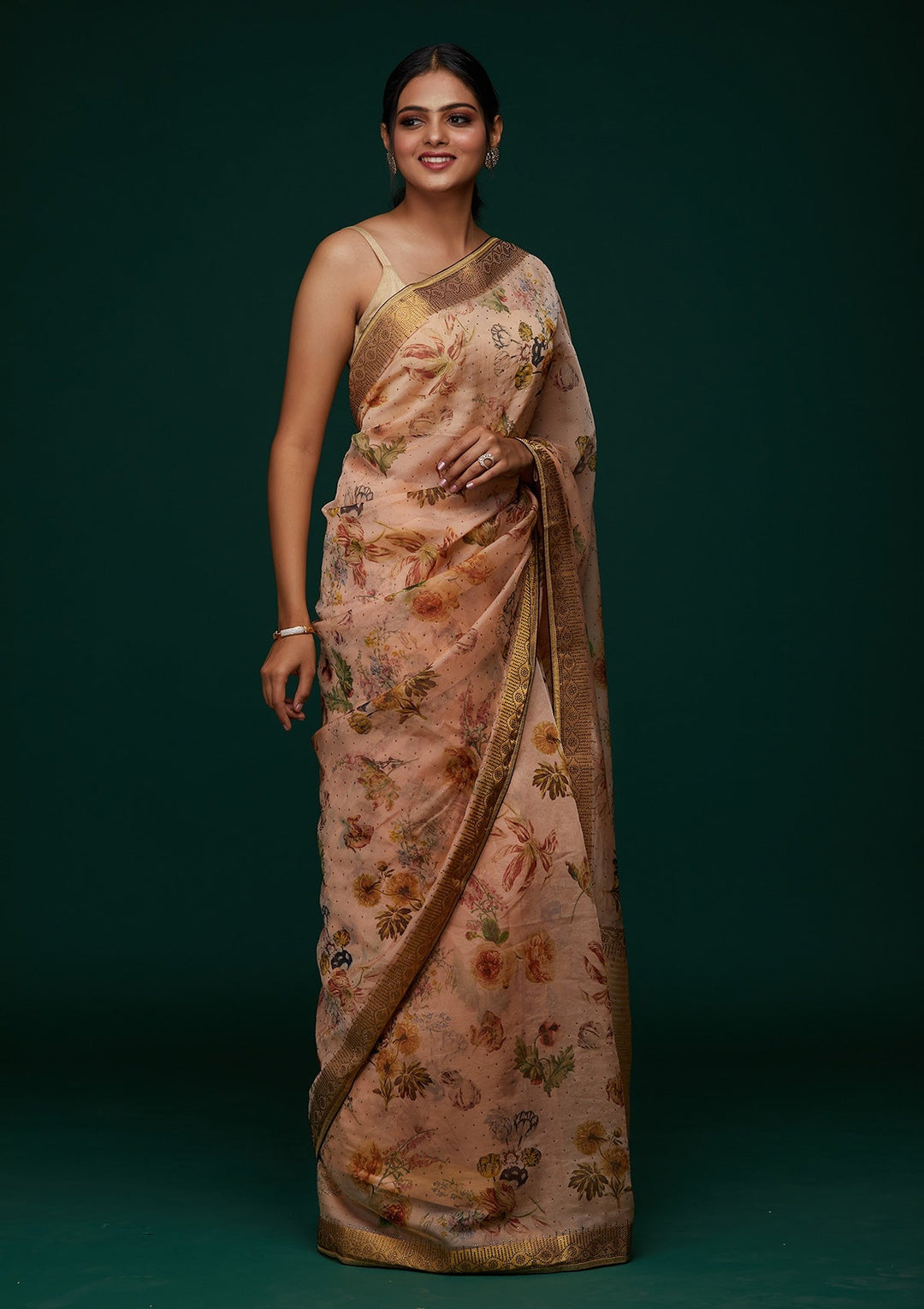 Peach Swarovski Tissue Designer Saree - Koskii