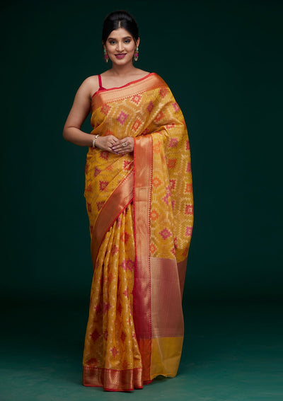 Mustard Zariwork Art Silk Saree- Koskii