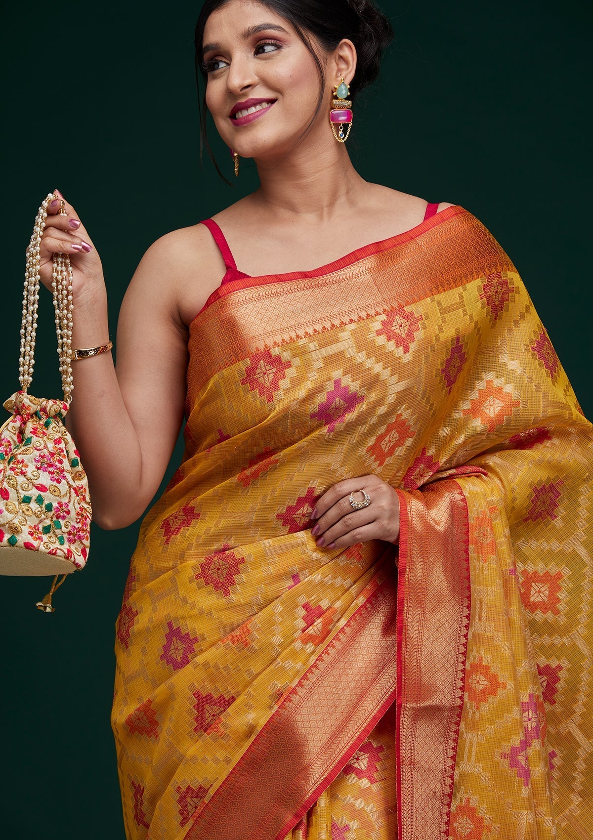 Mustard Zariwork Art Silk Saree - Koskii