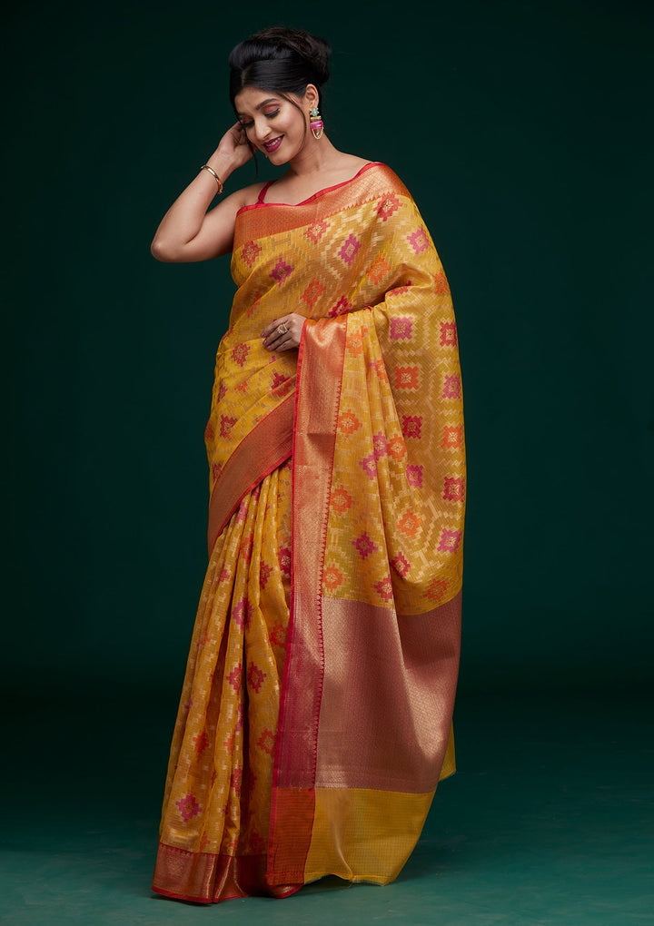Mustard Zariwork Art Silk Saree - Koskii