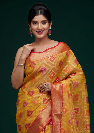 Mustard Zariwork Art Silk Saree - Koskii