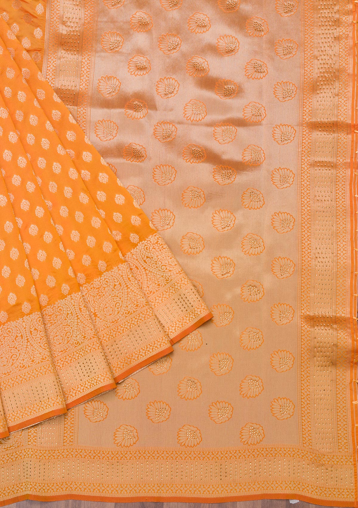 Mustard Zariwork Art Silk Saree-Koskii