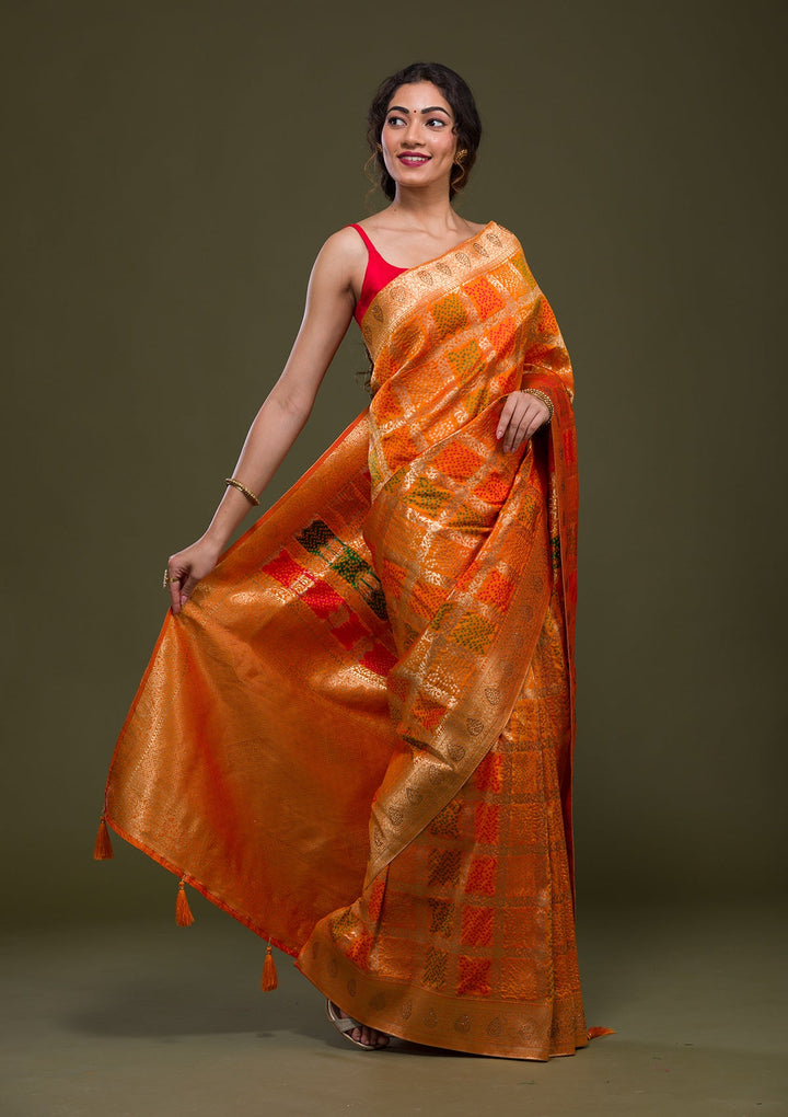 Mustard Zariwork Art Silk Saree-Koskii