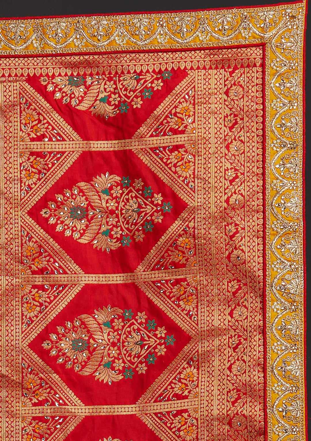 Mustard Zariwork Banarasi Designer Semi-Stitched Lehenga - koskii