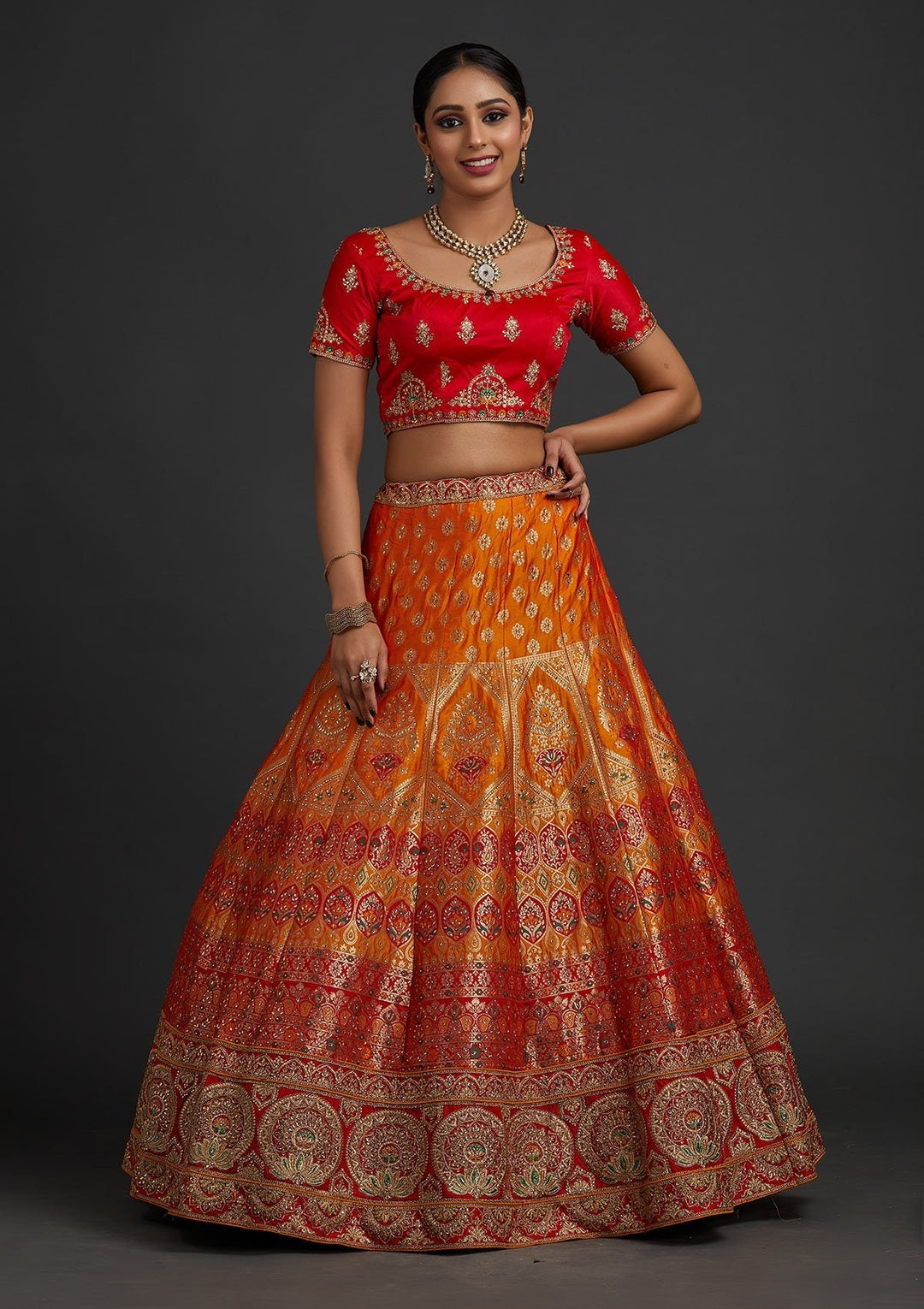 Mustard Zariwork Banarasi Designer Semi-Stitched Lehenga - koskii