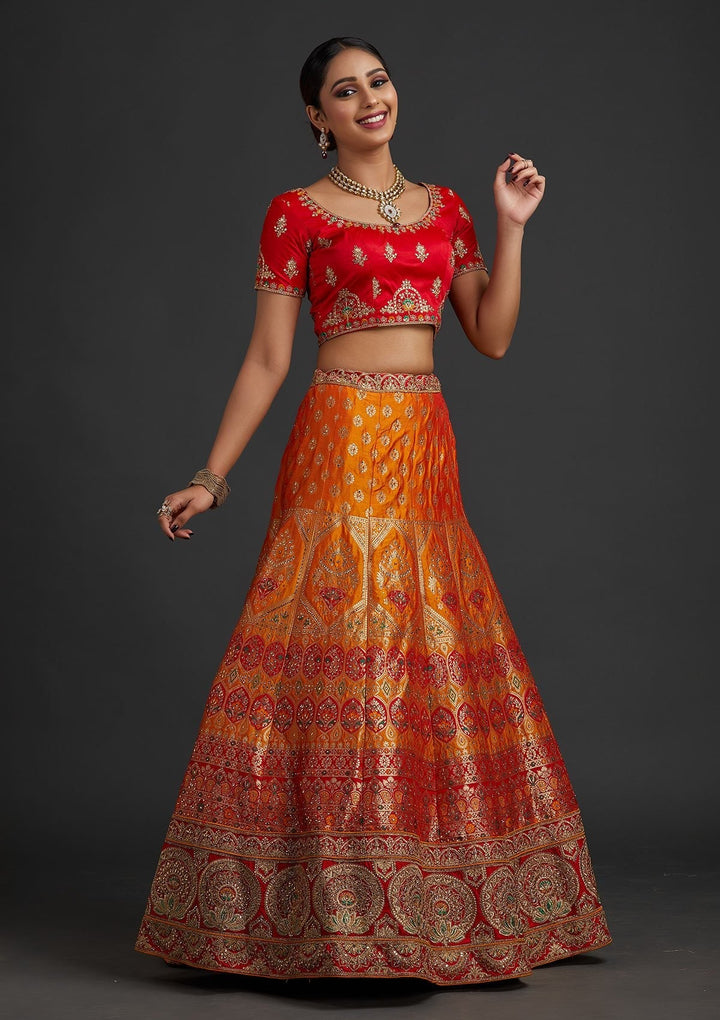 Mustard Zariwork Banarasi Designer Semi-Stitched Lehenga - koskii