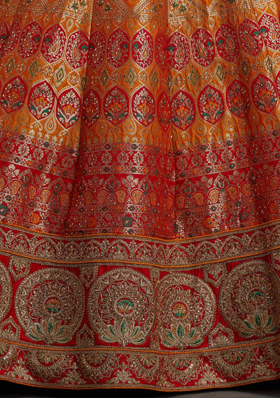 Mustard Zariwork Banarasi Designer Semi-Stitched Lehenga - koskii