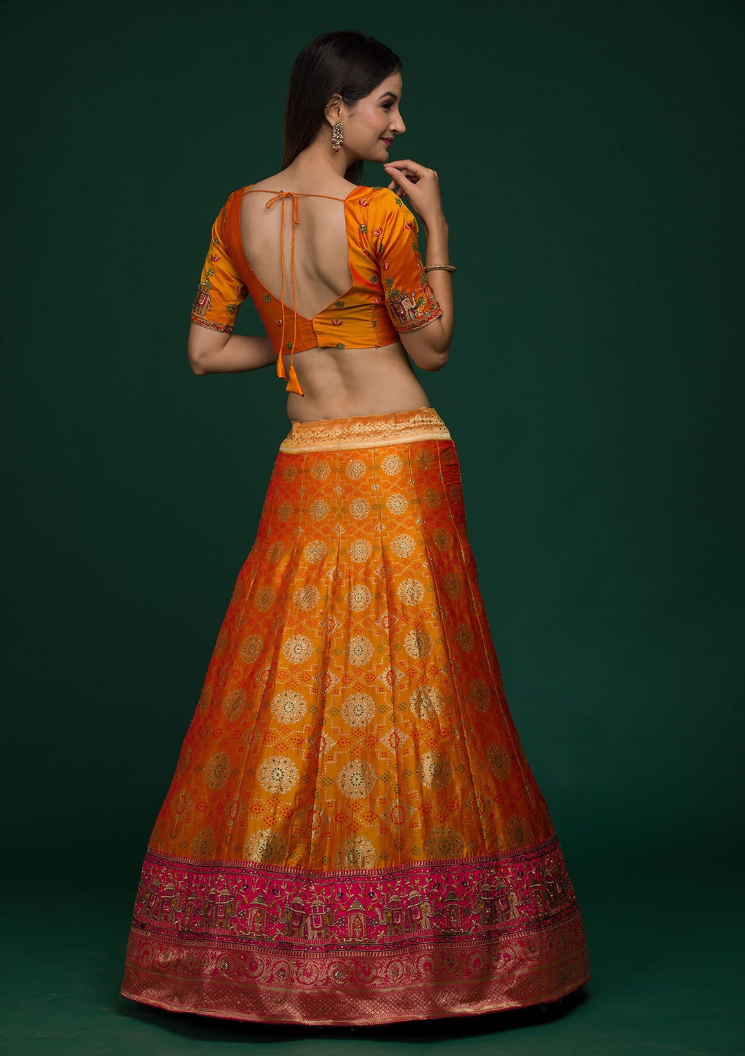 Mustard Zariwork Banarasi Lehenga-koskii