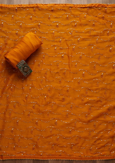Mustard Zariwork Banarasi Semi-Stitched Salwar Suit-Koskii