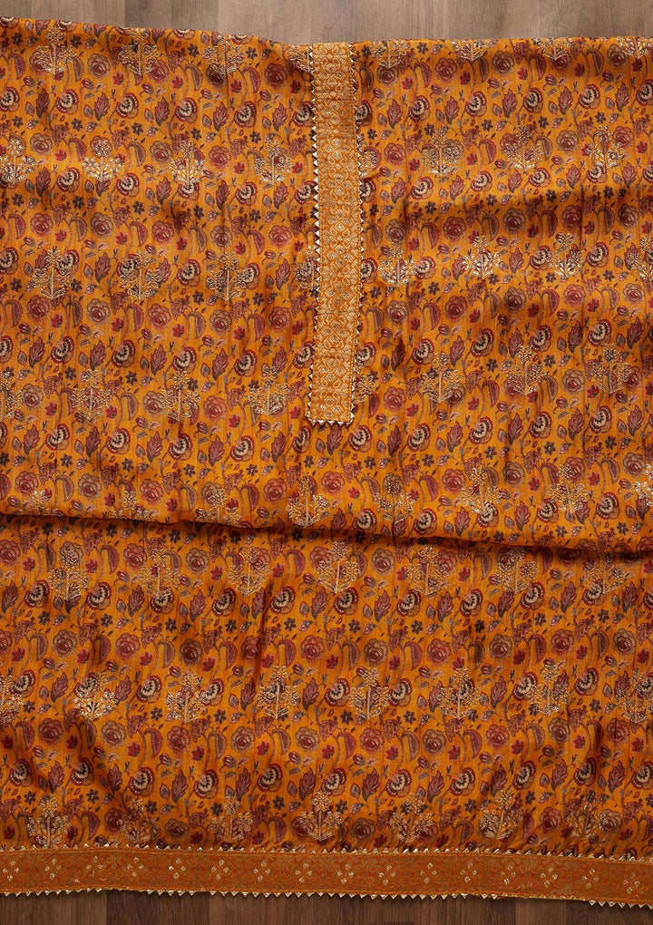 Mustard Zariwork Banarasi Semi-Stitched Salwar Suit-Koskii