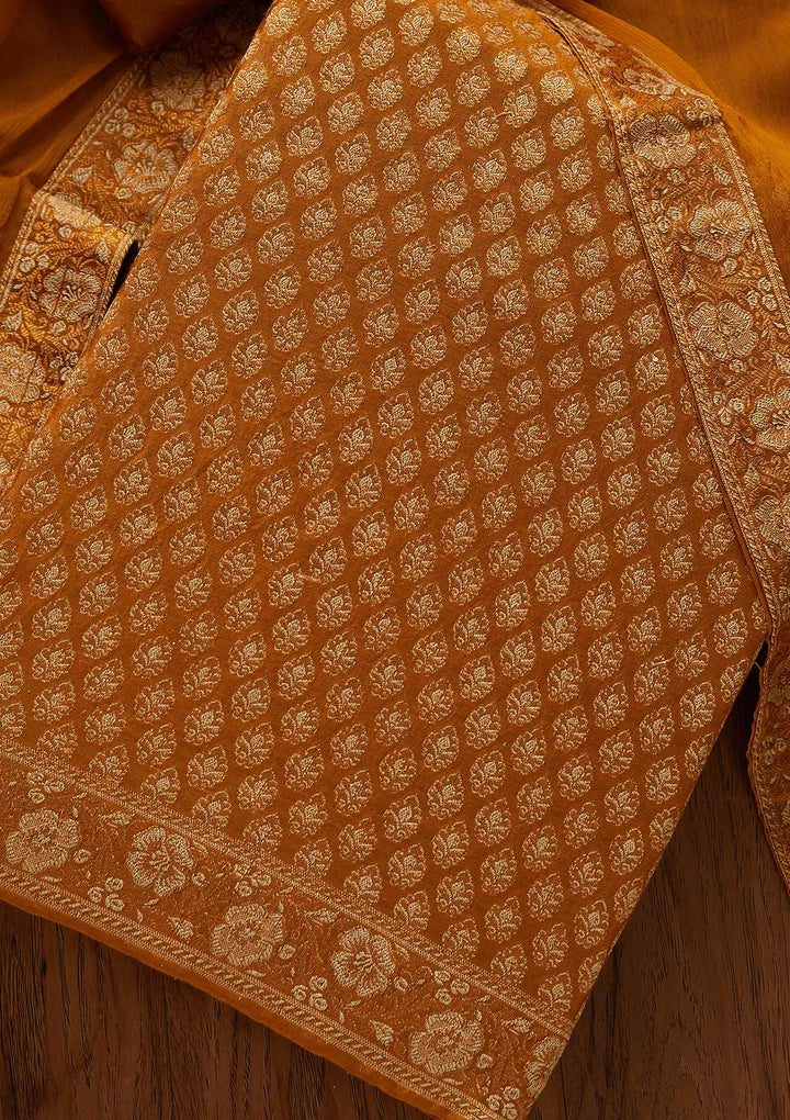 Mustard Zariwork Banarasi Designer Unstitched Salwar Suit - koskii