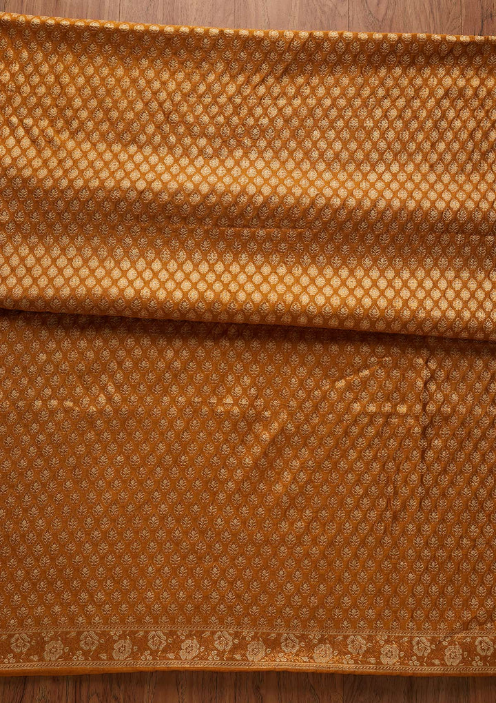 Mustard Zariwork Banarasi Designer Unstitched Salwar Suit - koskii