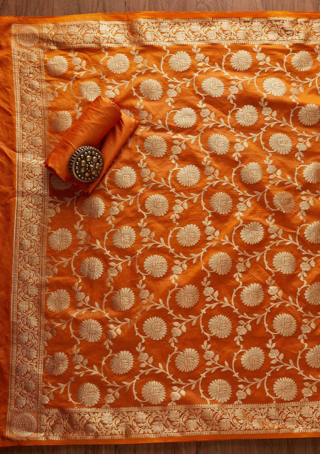 Mustard Zariwork Banarasi Designer Unstitched Salwar Suit - Koskii