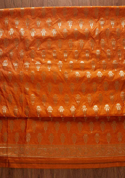 Mustard Zariwork Banarasi Designer Unstitched Salwar Suit - Koskii