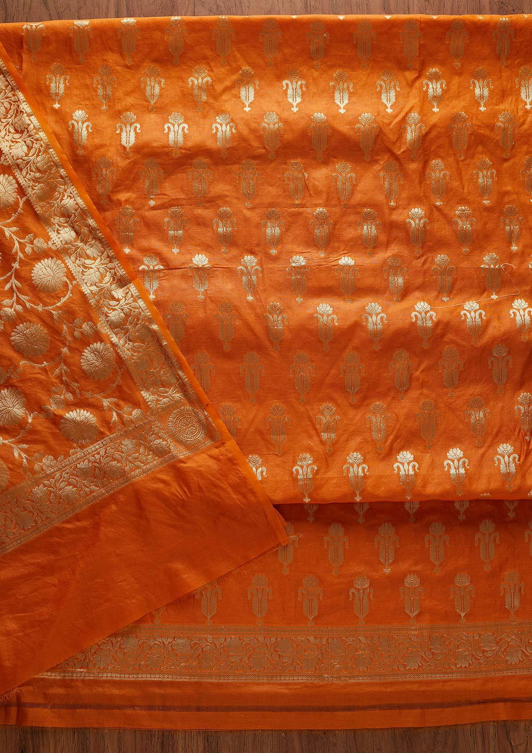 Mustard Zariwork Banarasi Designer Unstitched Salwar Suit - Koskii