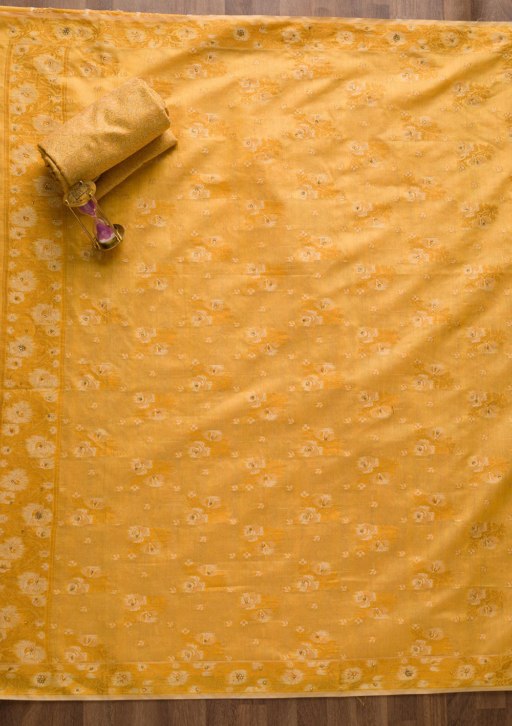 Mustard Zariwork Banarasi Unstitched Salwar Suit-Koskii