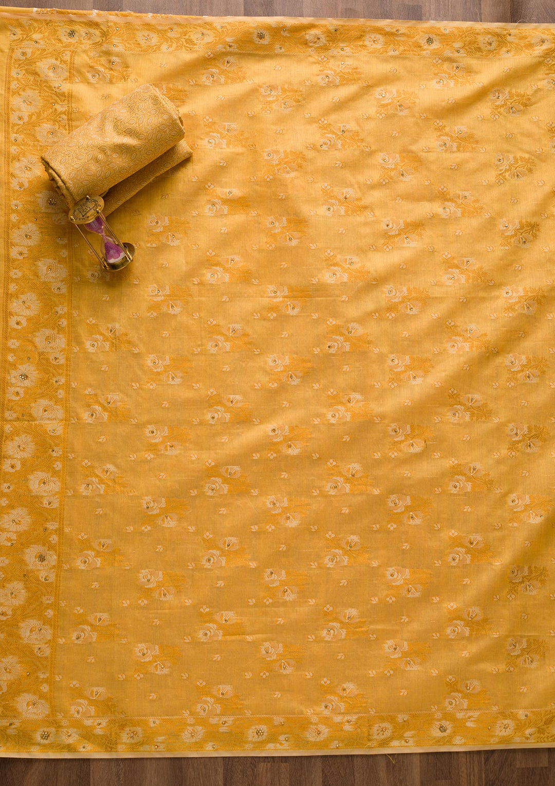 Mustard Zariwork Banarasi Unstitched Salwar Suit-Koskii