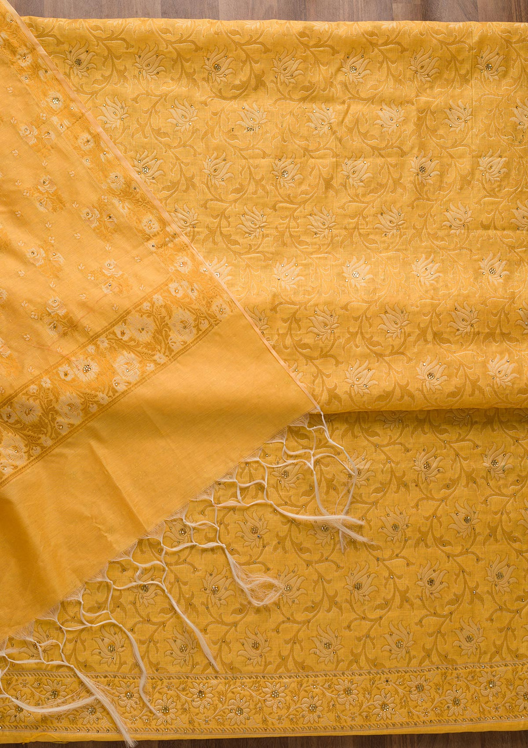 Mustard Zariwork Banarasi Unstitched Salwar Suit-Koskii