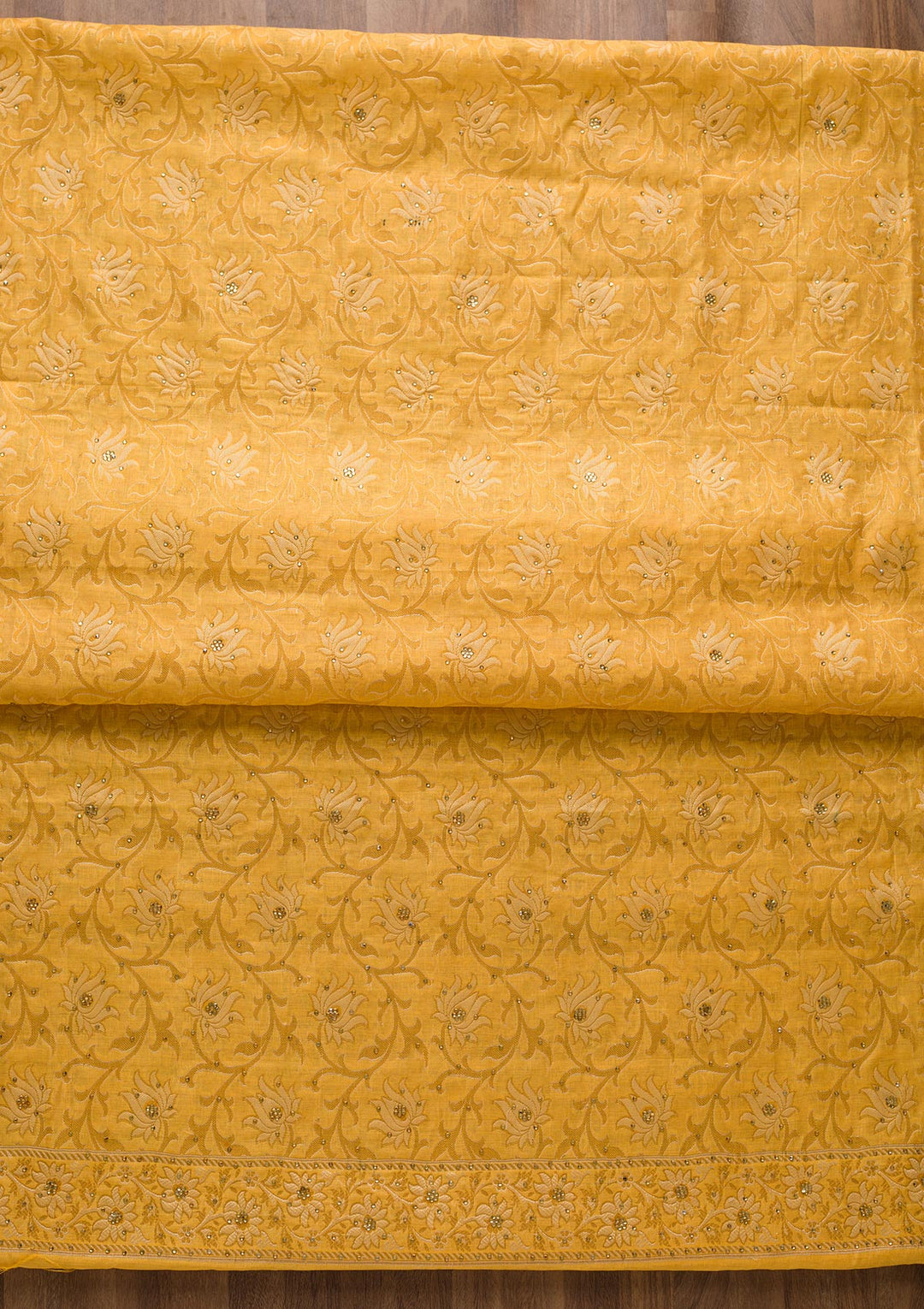 Mustard Zariwork Banarasi Unstitched Salwar Suit-Koskii