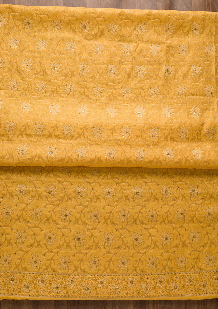 Mustard Zariwork Banarasi Unstitched Salwar Suit-Koskii