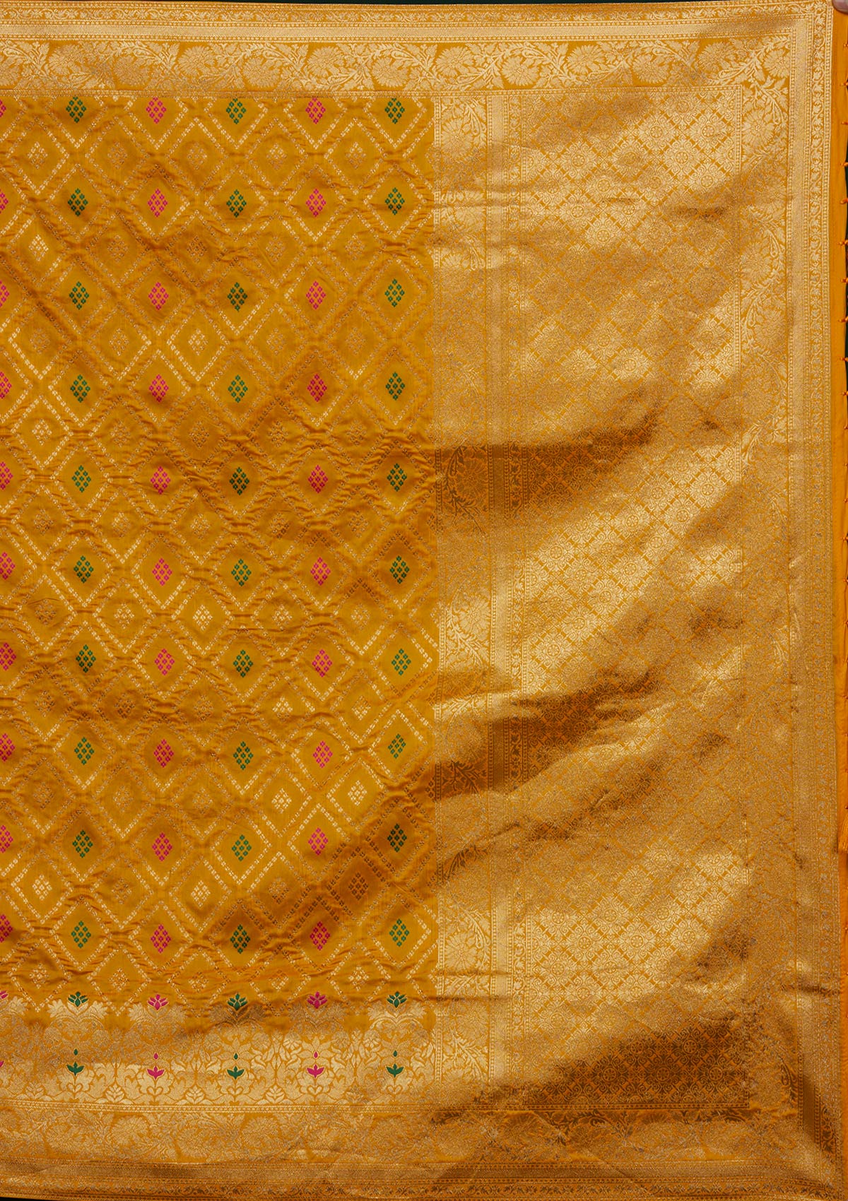 Mustard Zariwork Banarasi Designer Saree - Koskii