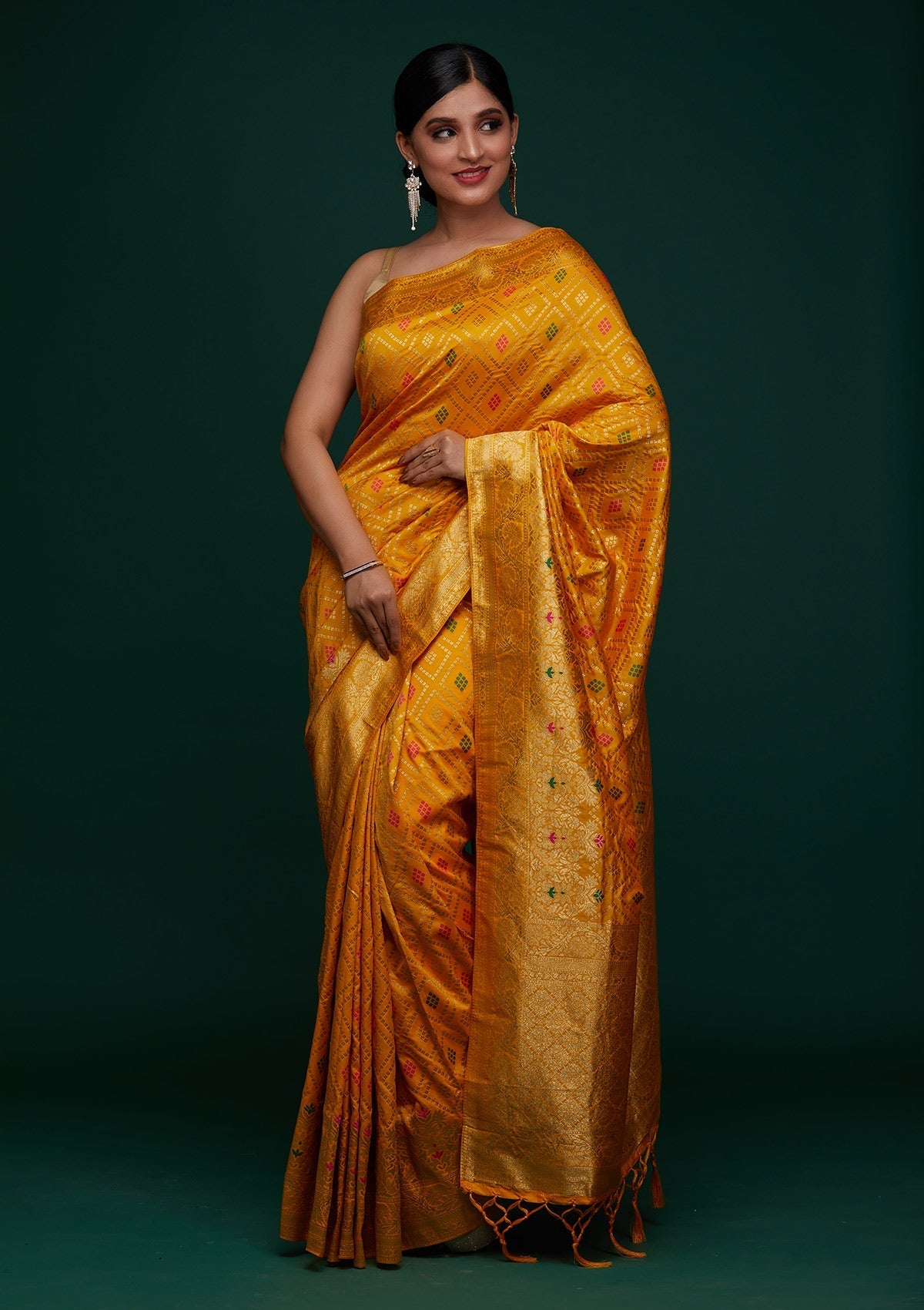 Mustard Zariwork Banarasi Designer Saree - Koskii