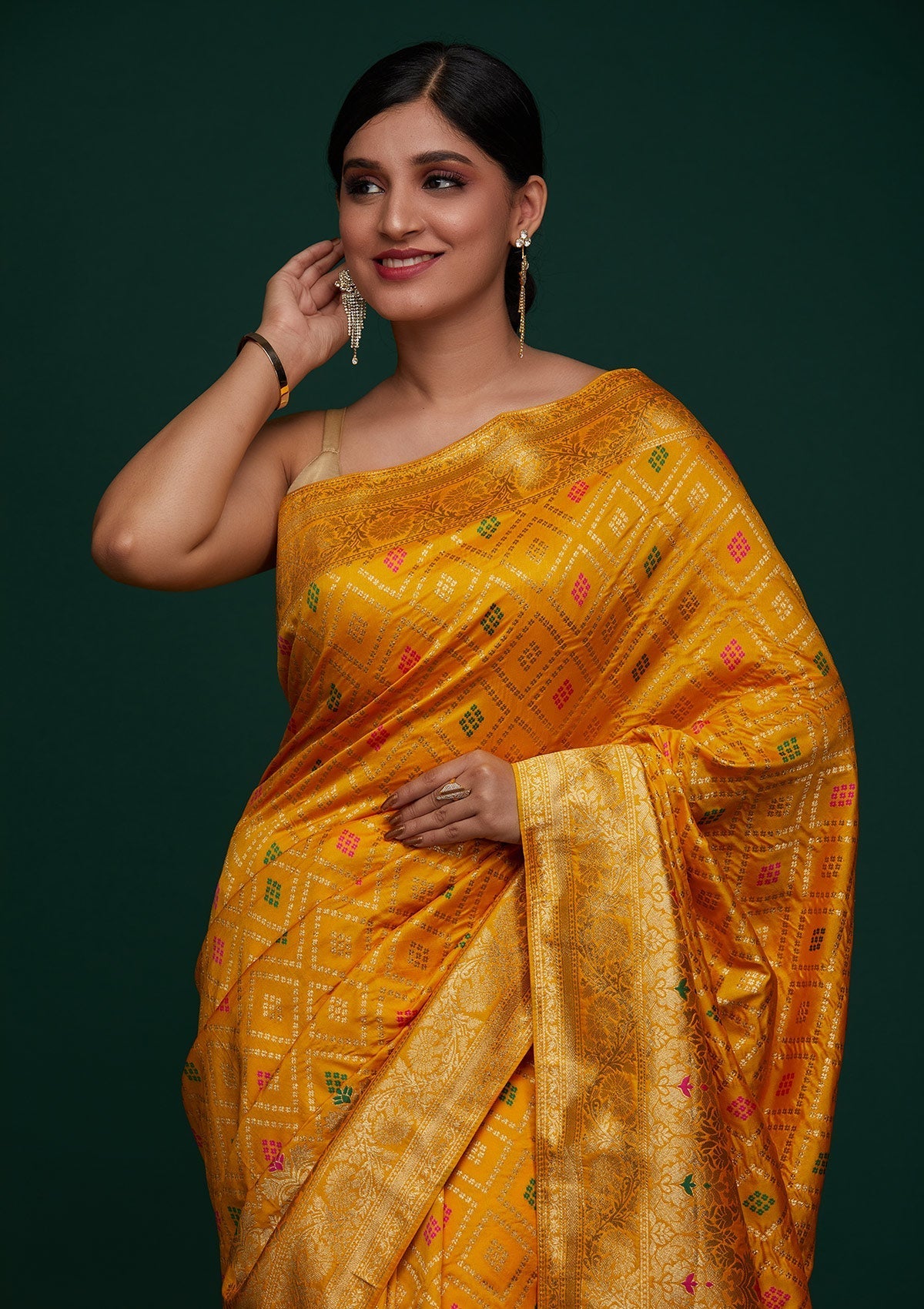 Mustard Zariwork Banarasi Designer Saree - Koskii