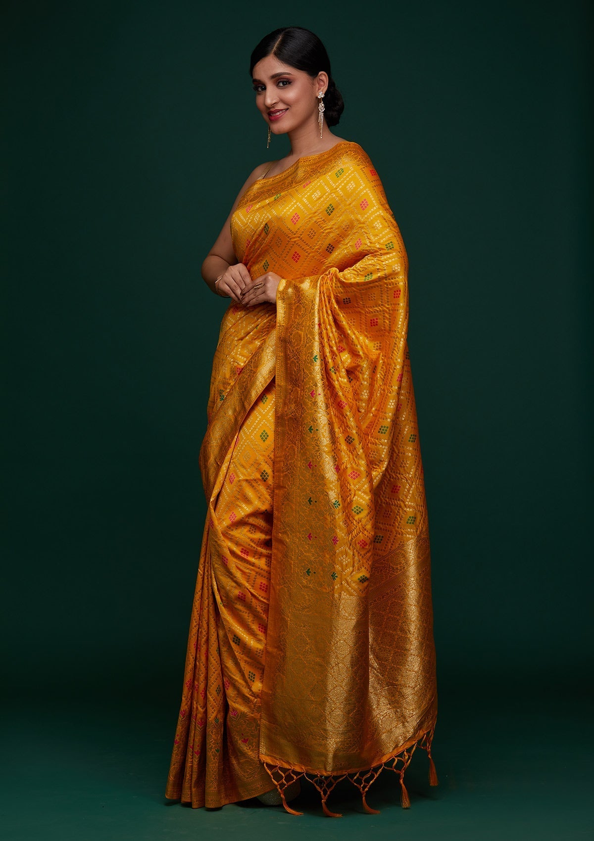 Mustard Zariwork Banarasi Designer Saree - Koskii