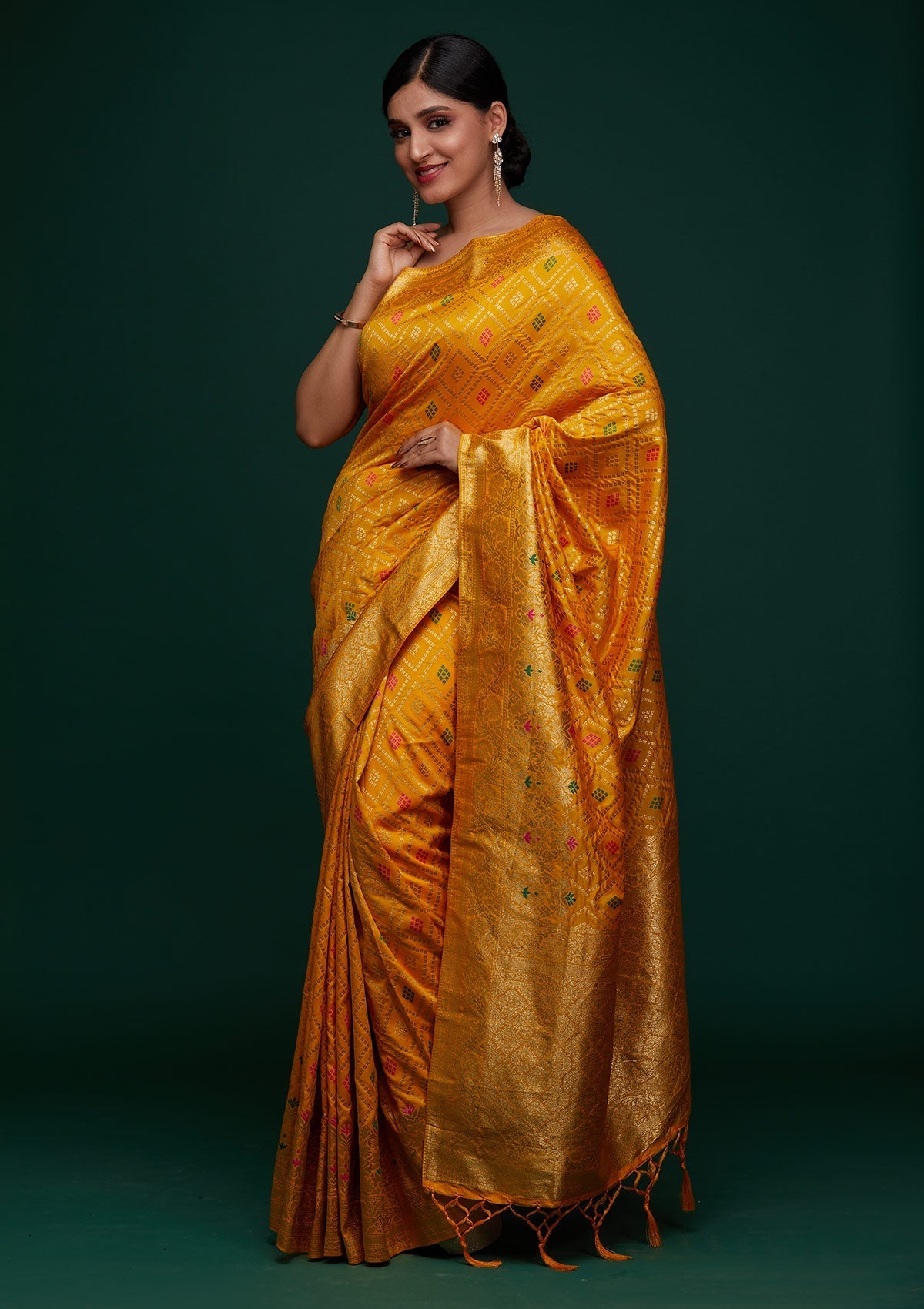 Mustard Zariwork Banarasi Designer Saree - Koskii