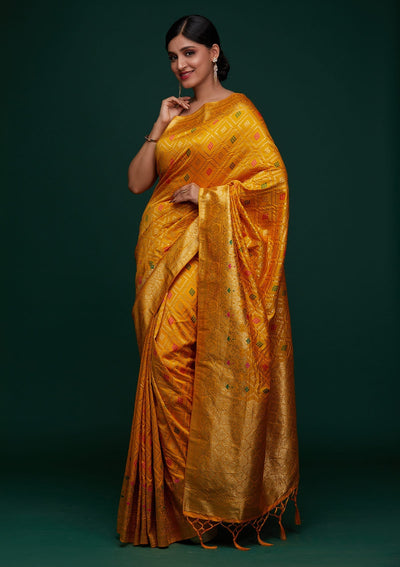 Mustard Zariwork Banarasi Designer Saree - Koskii