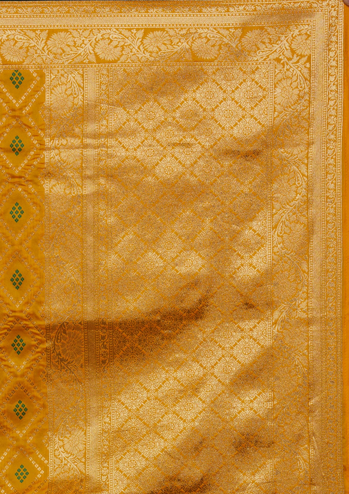 Mustard Zariwork Banarasi Designer Saree - Koskii