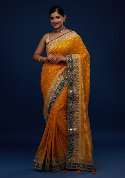 Mustard Zariwork Banarasi Designer Saree - Koskii