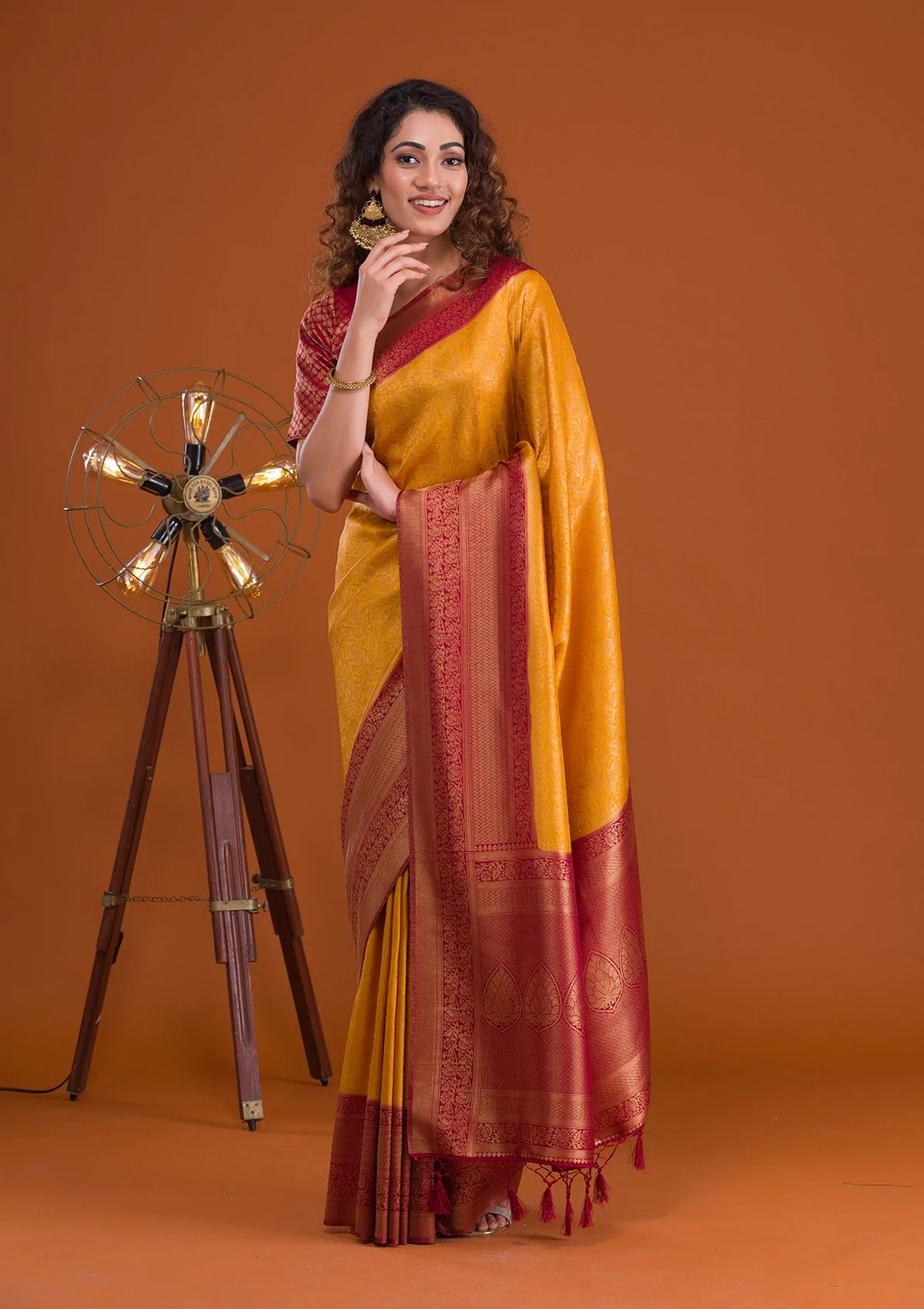 Mustard Zariwork Banarasi Saree-Koskii
