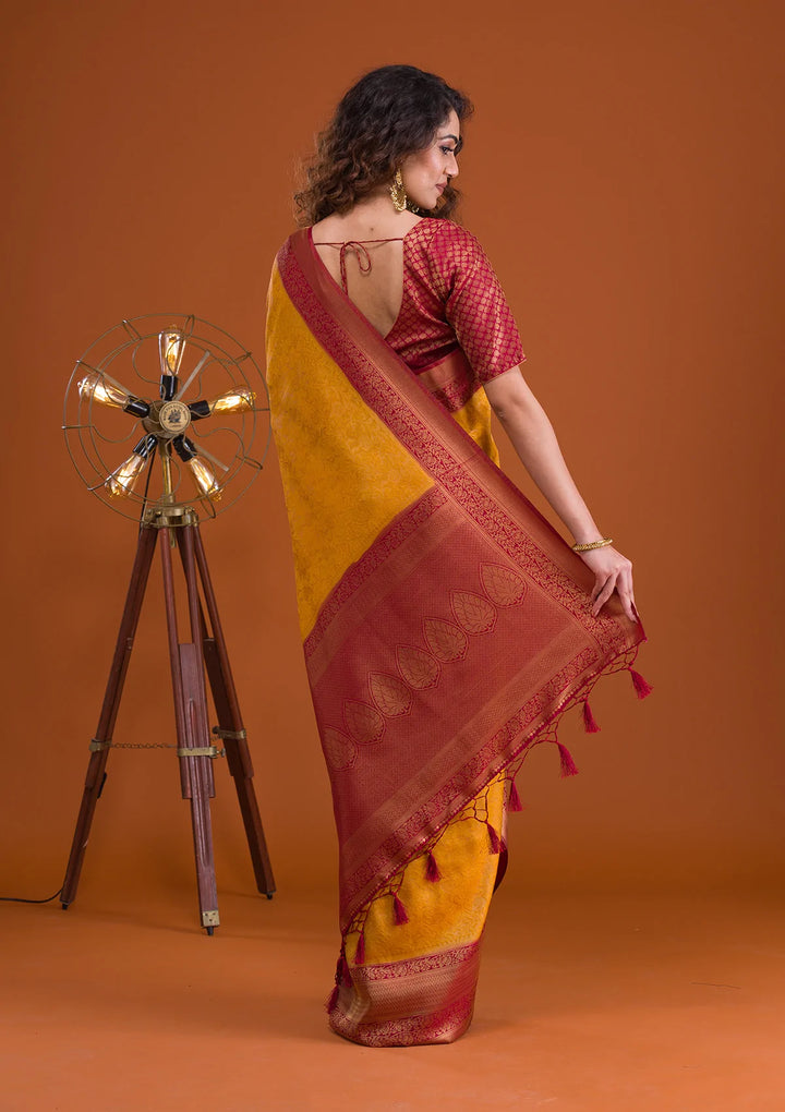 Mustard Zariwork Banarasi Saree-Koskii
