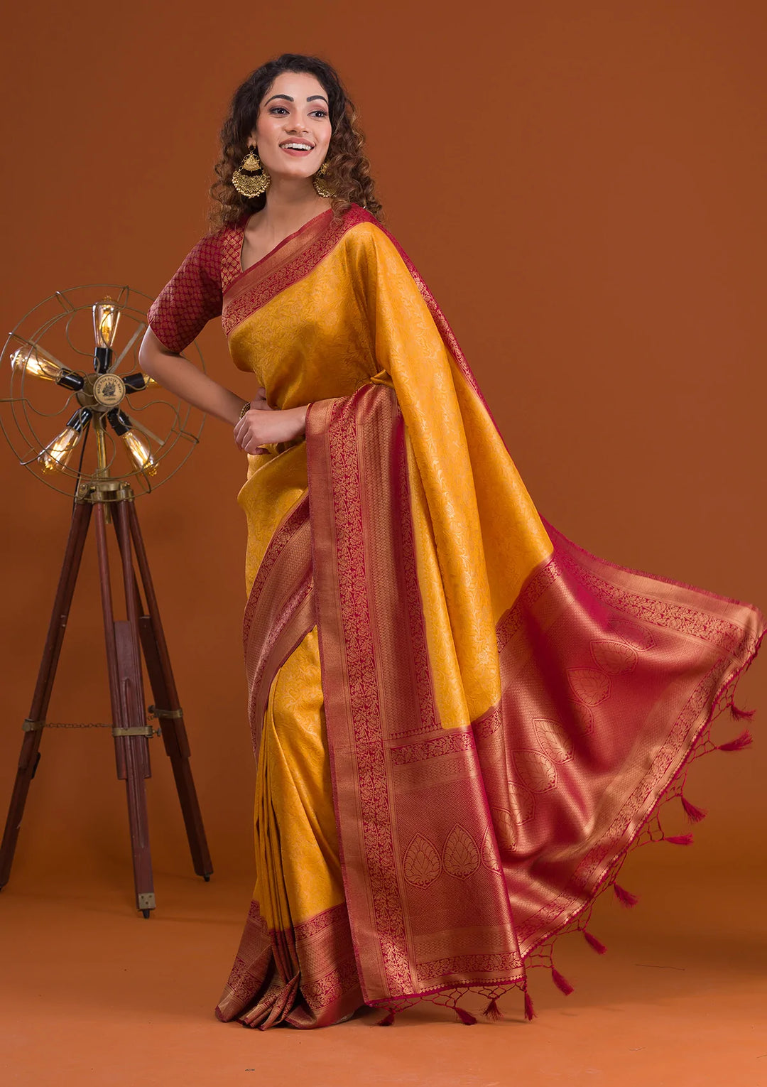 Mustard Zariwork Banarasi Saree-Koskii