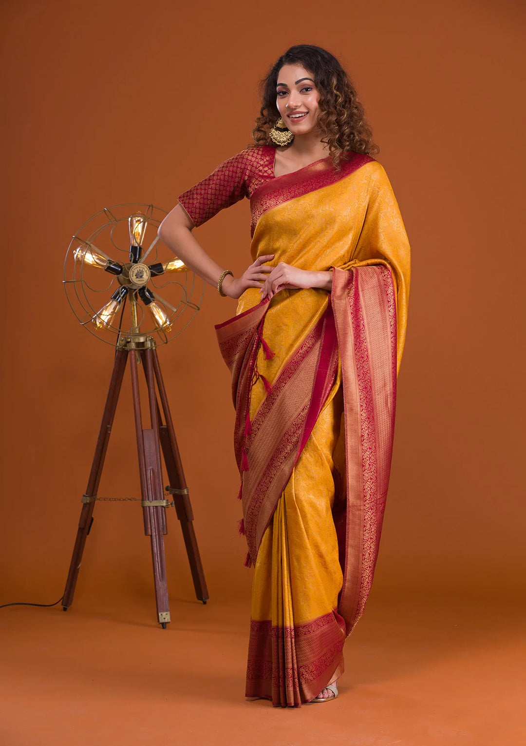 Mustard Zariwork Banarasi Saree-Koskii