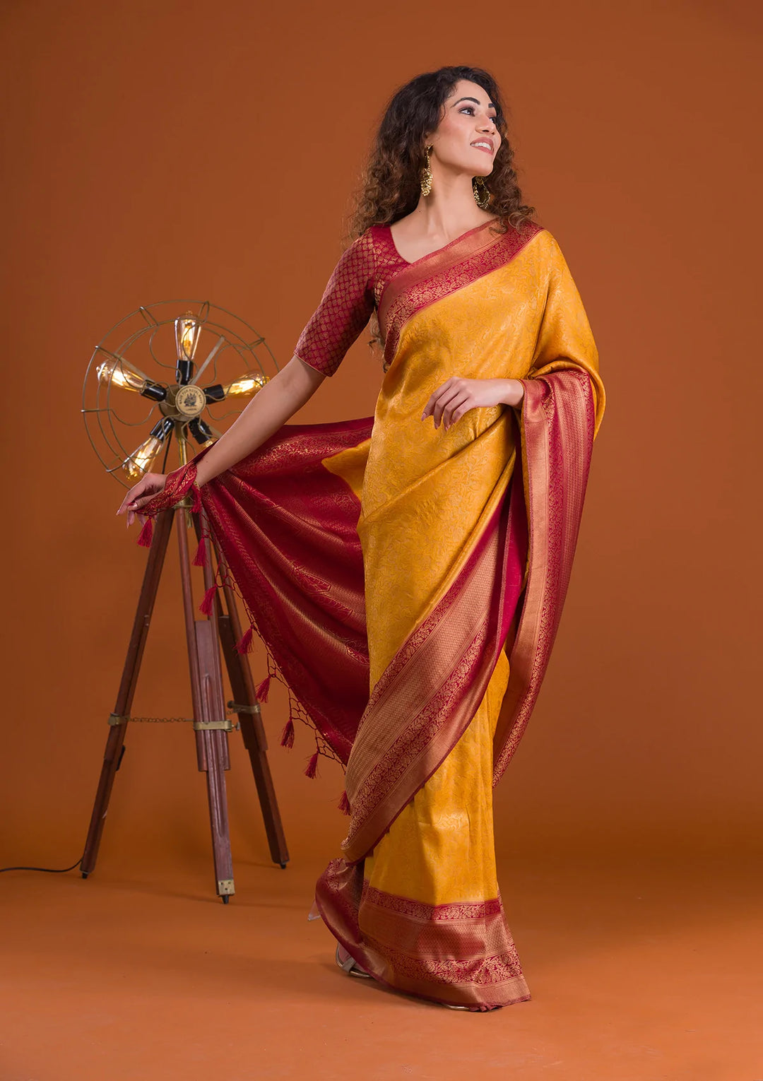 Mustard Zariwork Banarasi Saree-Koskii