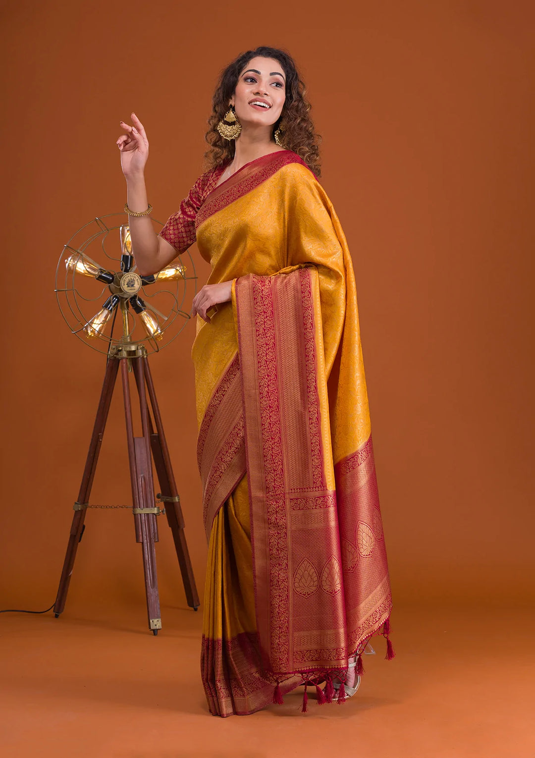 Mustard Zariwork Banarasi Saree-Koskii