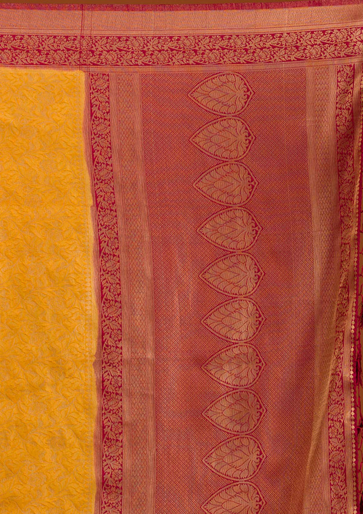 Mustard Zariwork Banarasi Saree-Koskii
