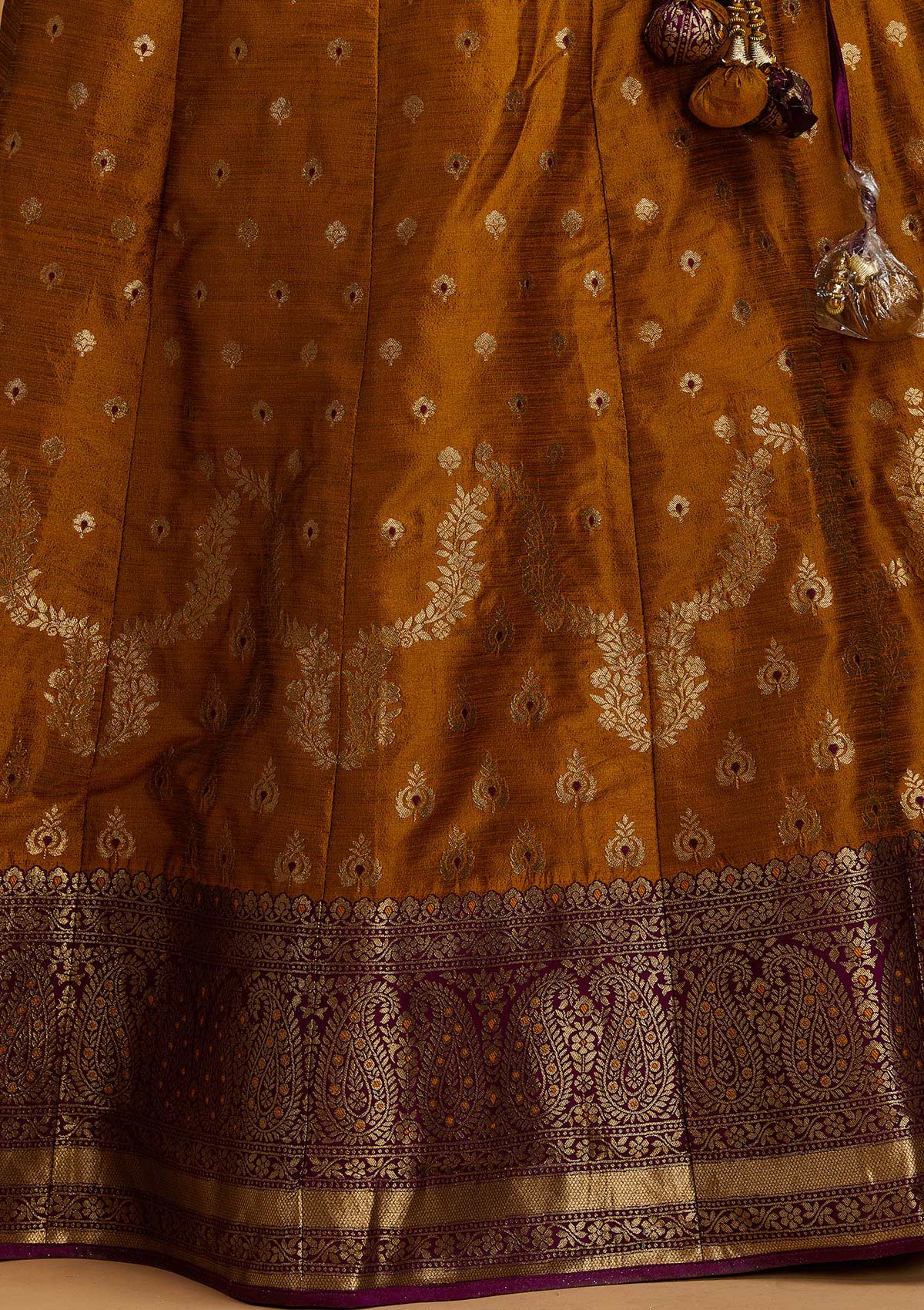 Mustard Zariwork Brocade Designer Semi-Stitched Lehenga - Koskii